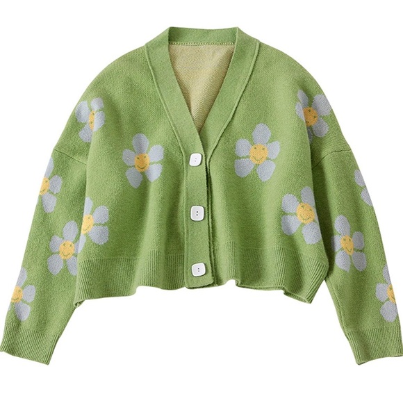 Short Loose V Neck Cardigan - Picture 2 of 6